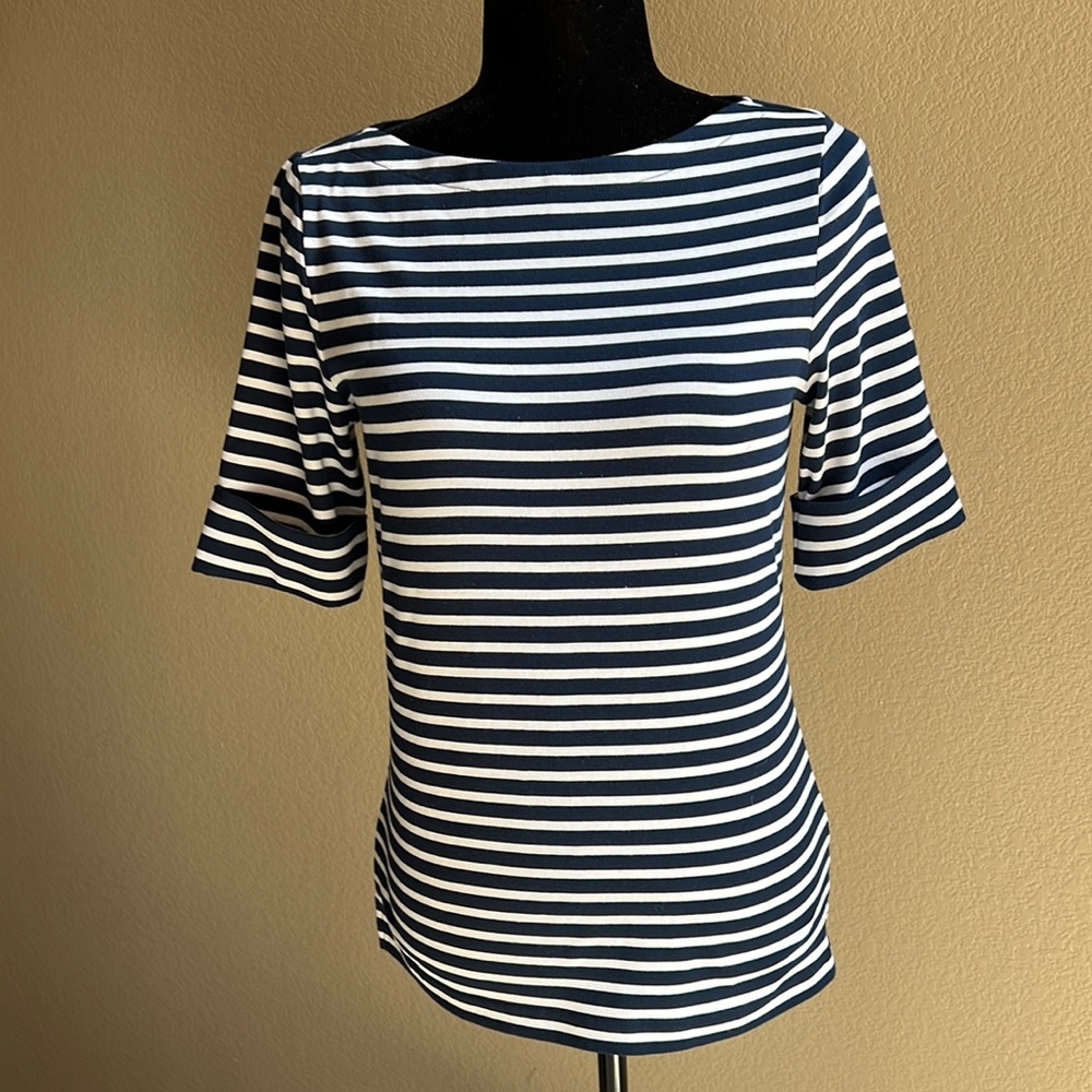 Lauren Ralph Lauren Navy White Stripe Knit Shirt Boatcollar